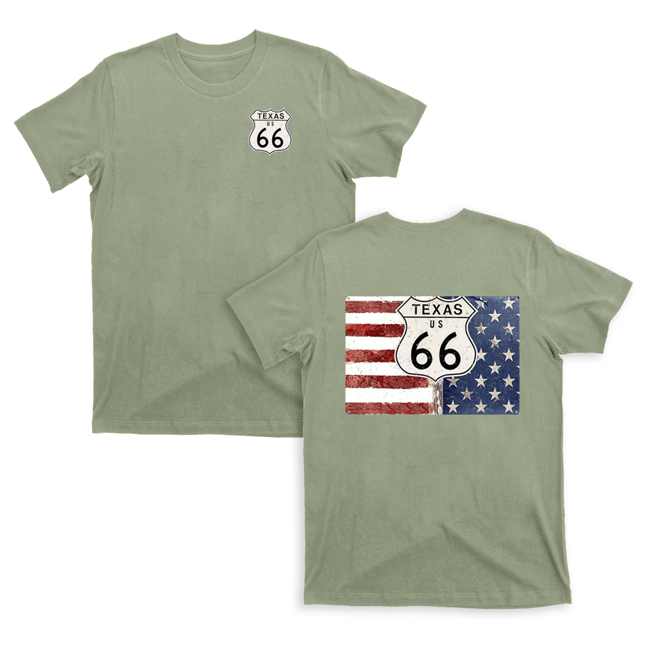 Route 66 Texas With American Flag T-Shirts