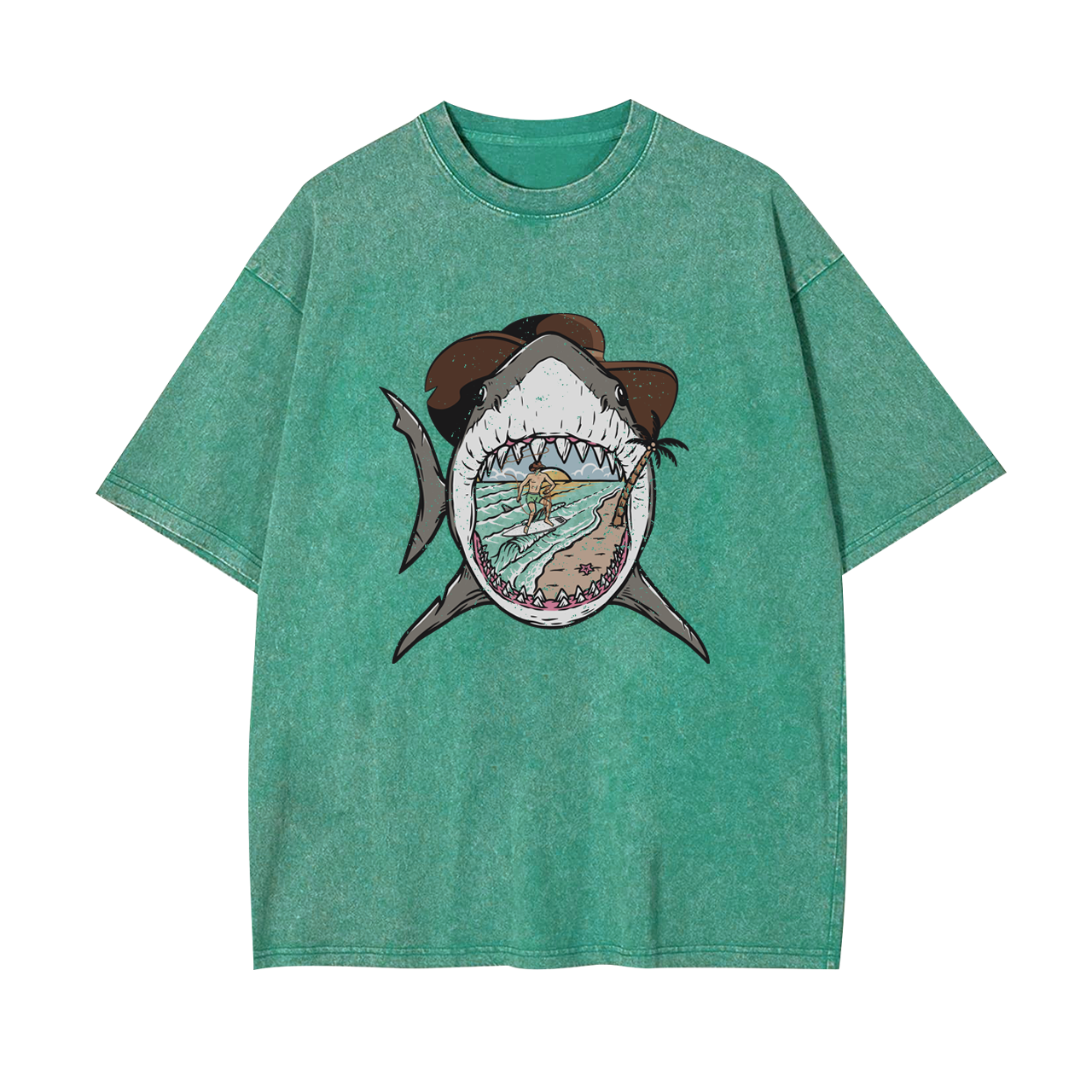 Surfing Shark Cowboy Garment-dye Tees