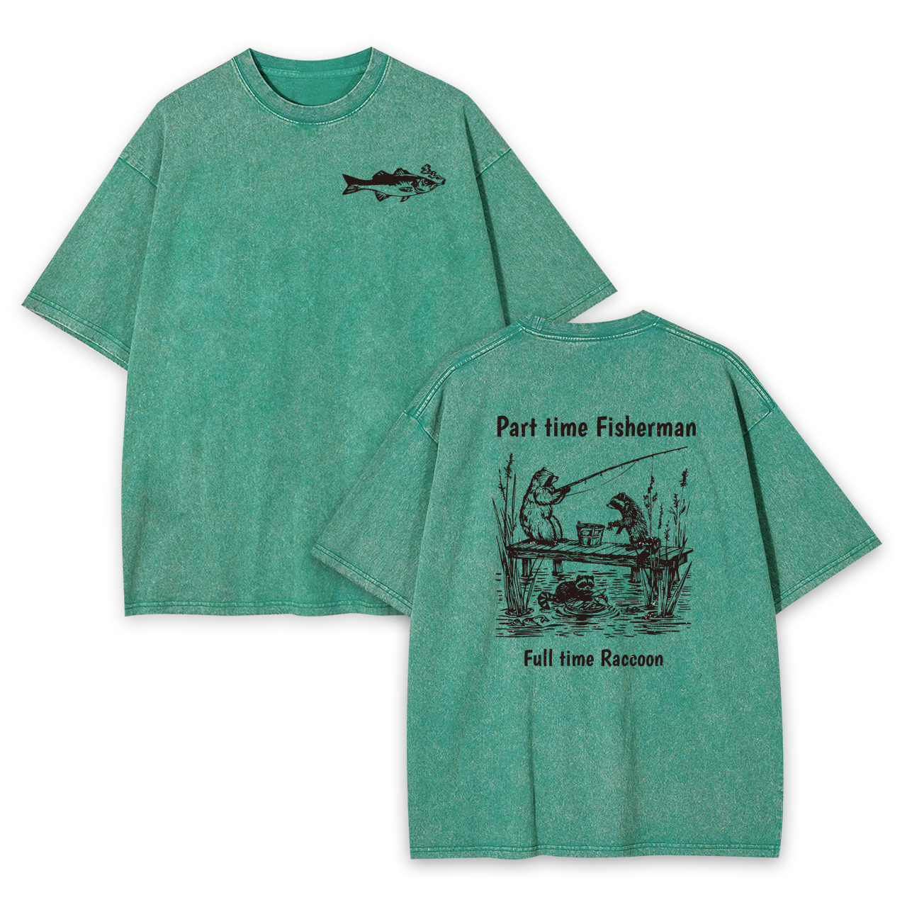 Fisherman Raccoon Garment-dye Tees