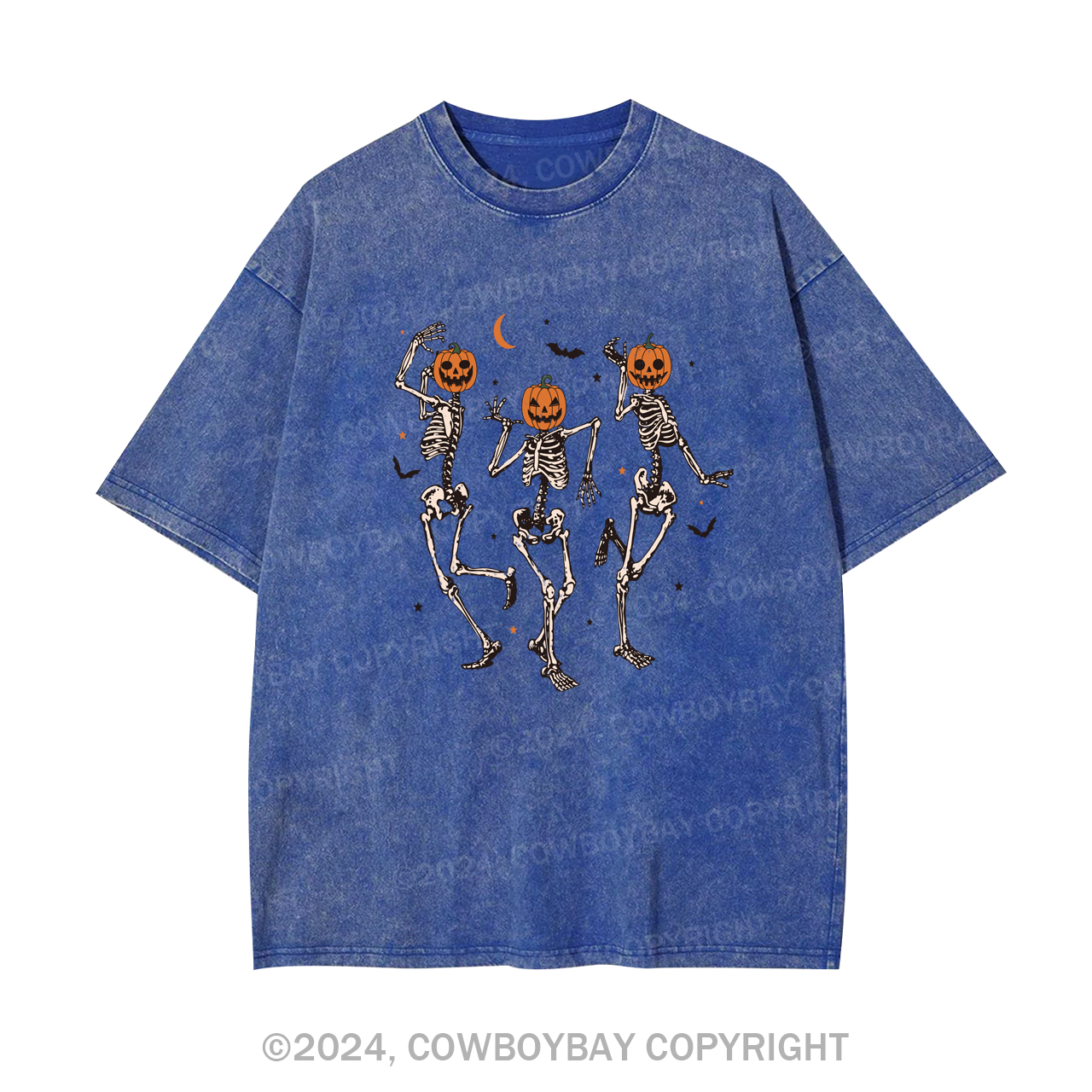 Dancing Skeleton Pumpkin Face Garment-dye Tees