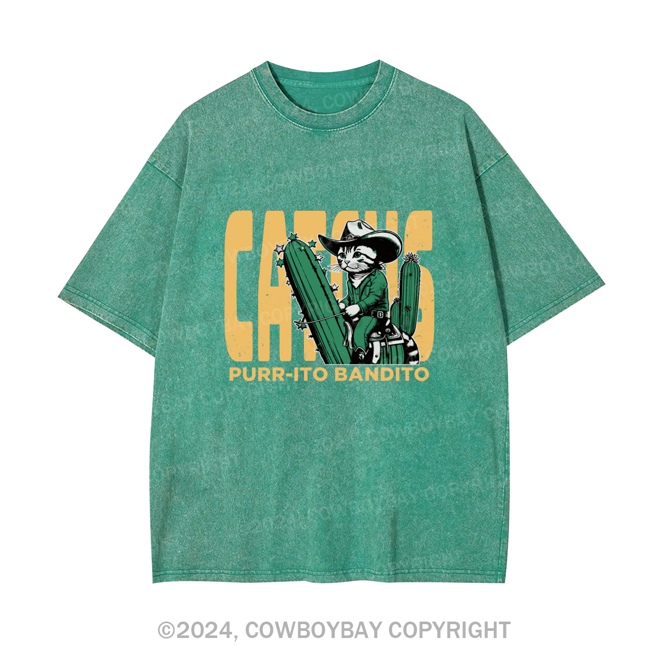 Cowboy Cat With Funny Cactus Garment-dye Tees
