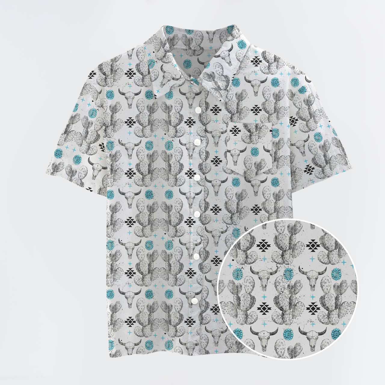 Aztec Cow Skull Button Up Shirts