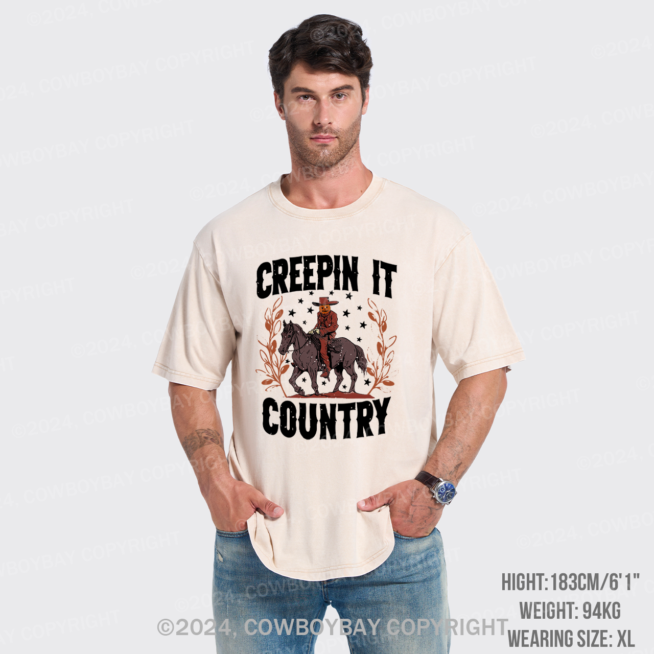 Halloween,Creepin It Country Western Garment-dye Tees