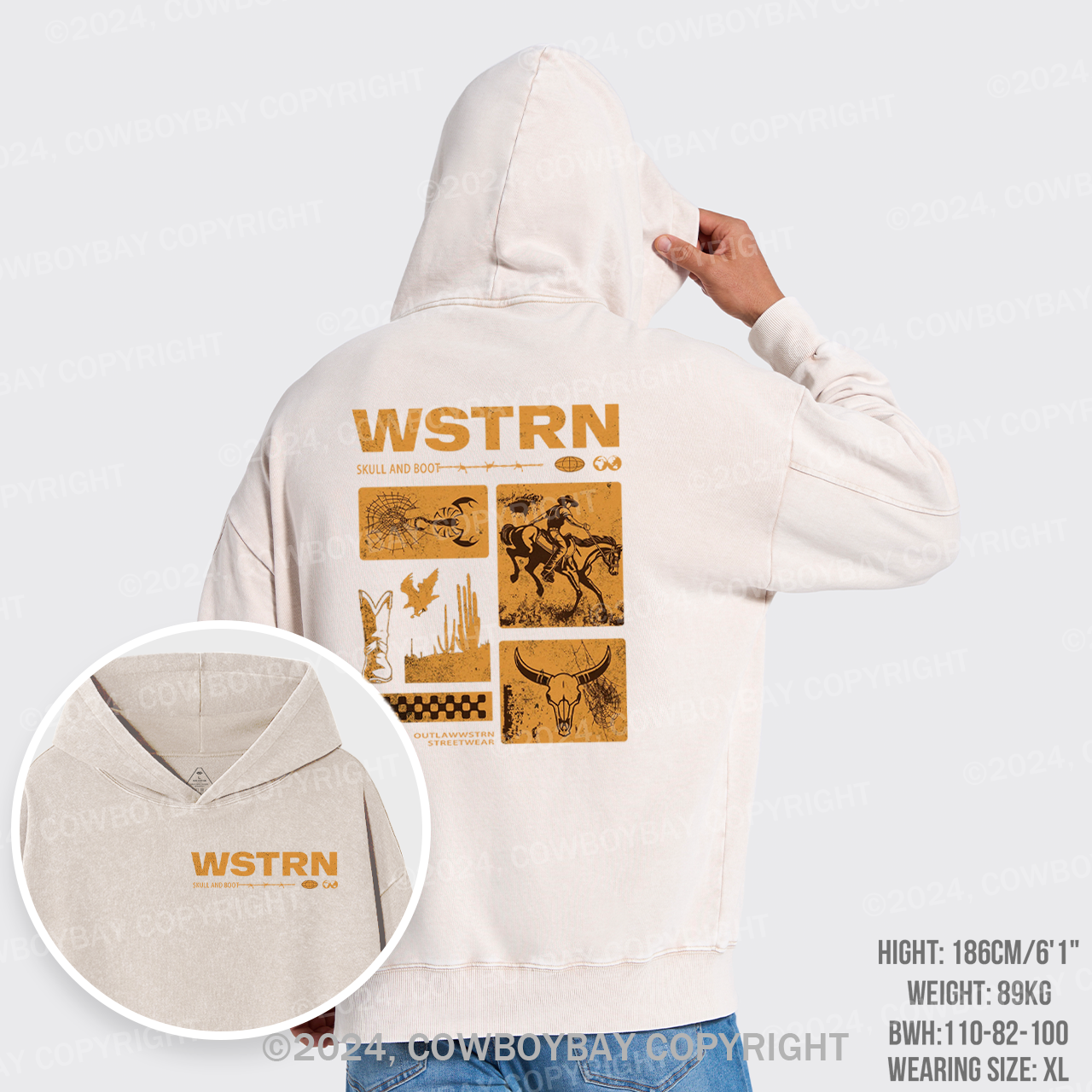 Wstrn Skull And Boot Garment-Dye Hoodies