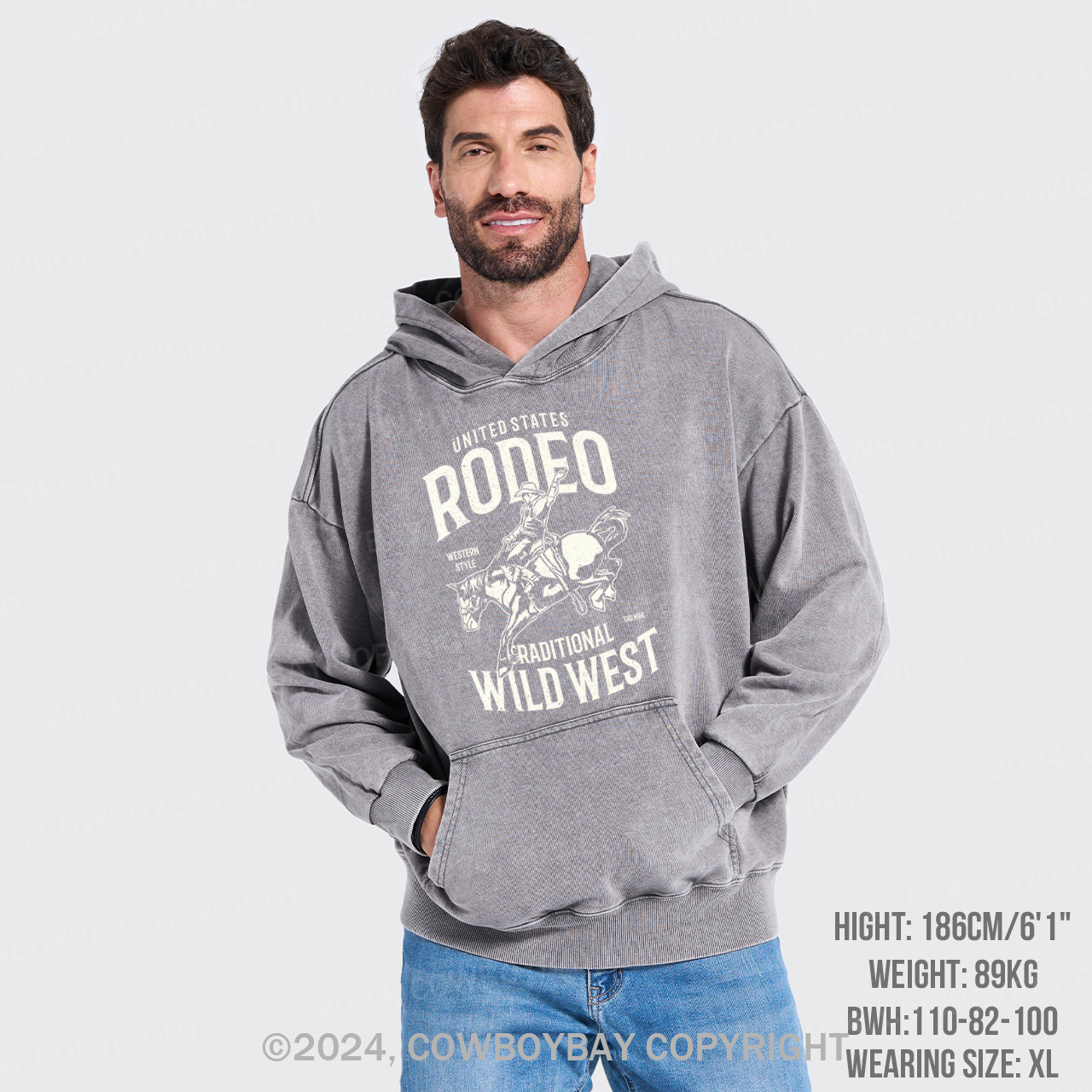 US Rodeo Raditional Wild West Garment-dye Hoodies