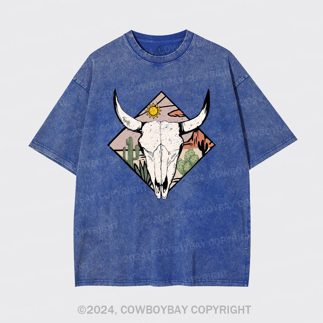 Boho Cow Skull Garment-dye Tees For Cowboy