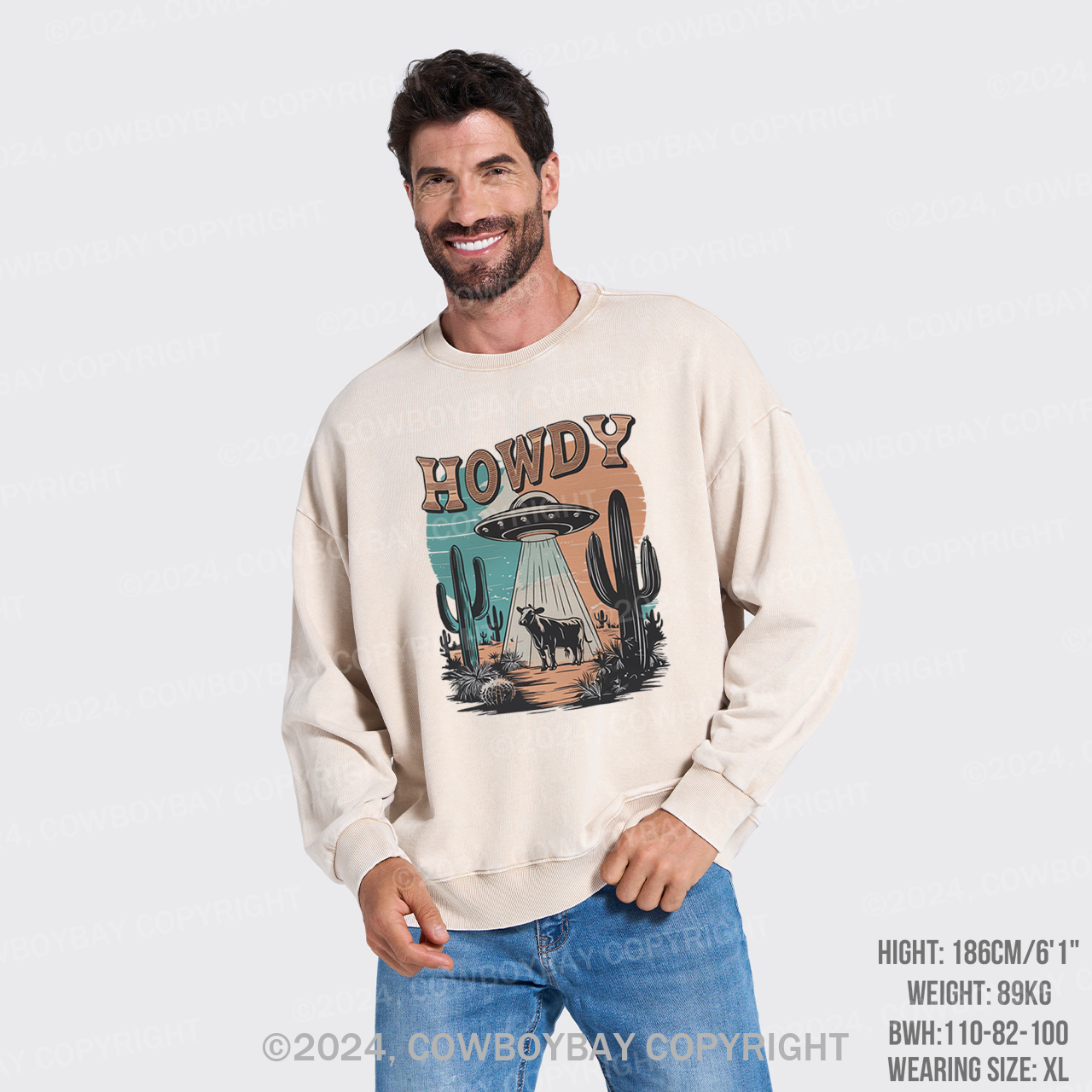 Western UFO,HOWDY Washed Sweatshirts