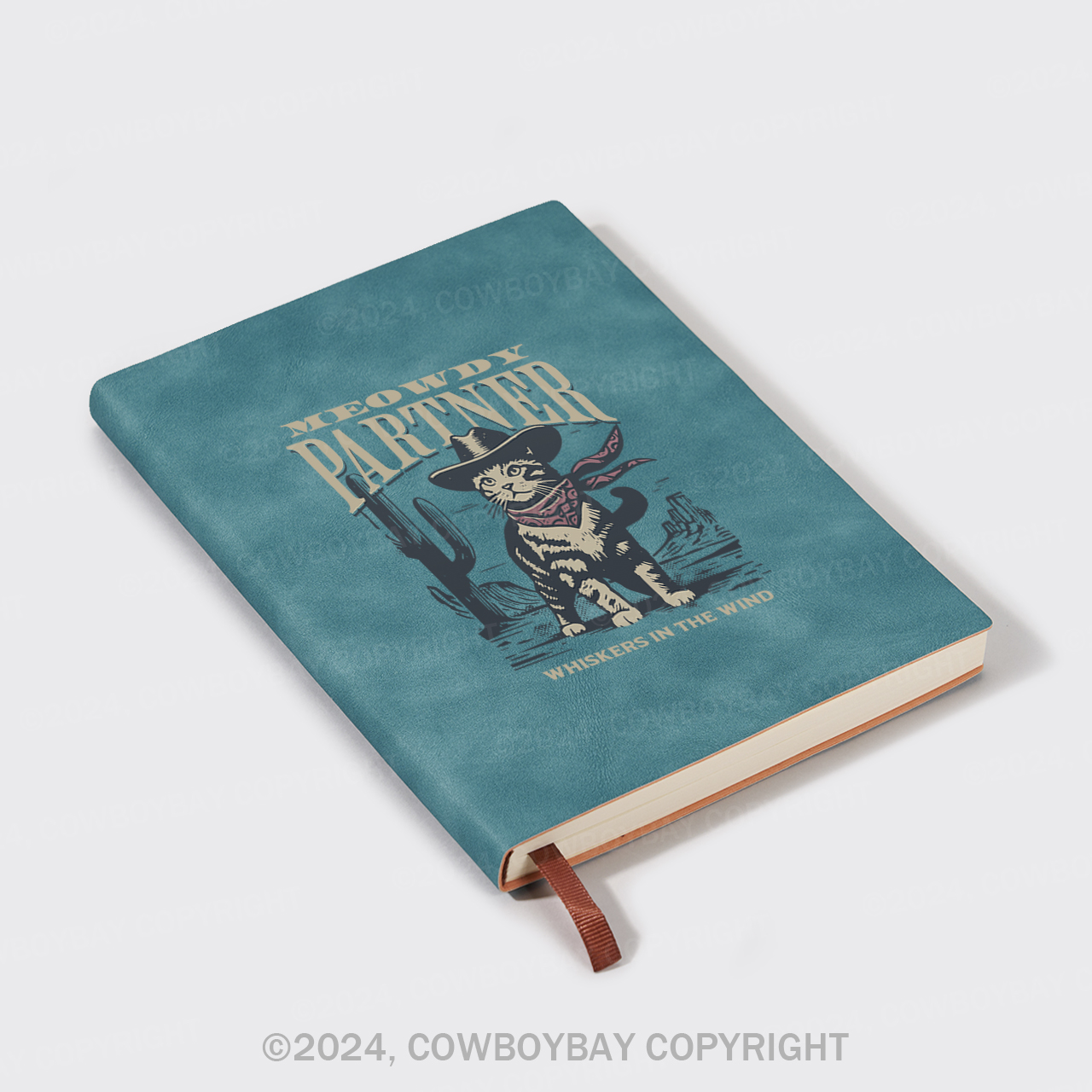 A5 Vintage Sheepbark Notebook-Meowdy Partner Cowboy Cat