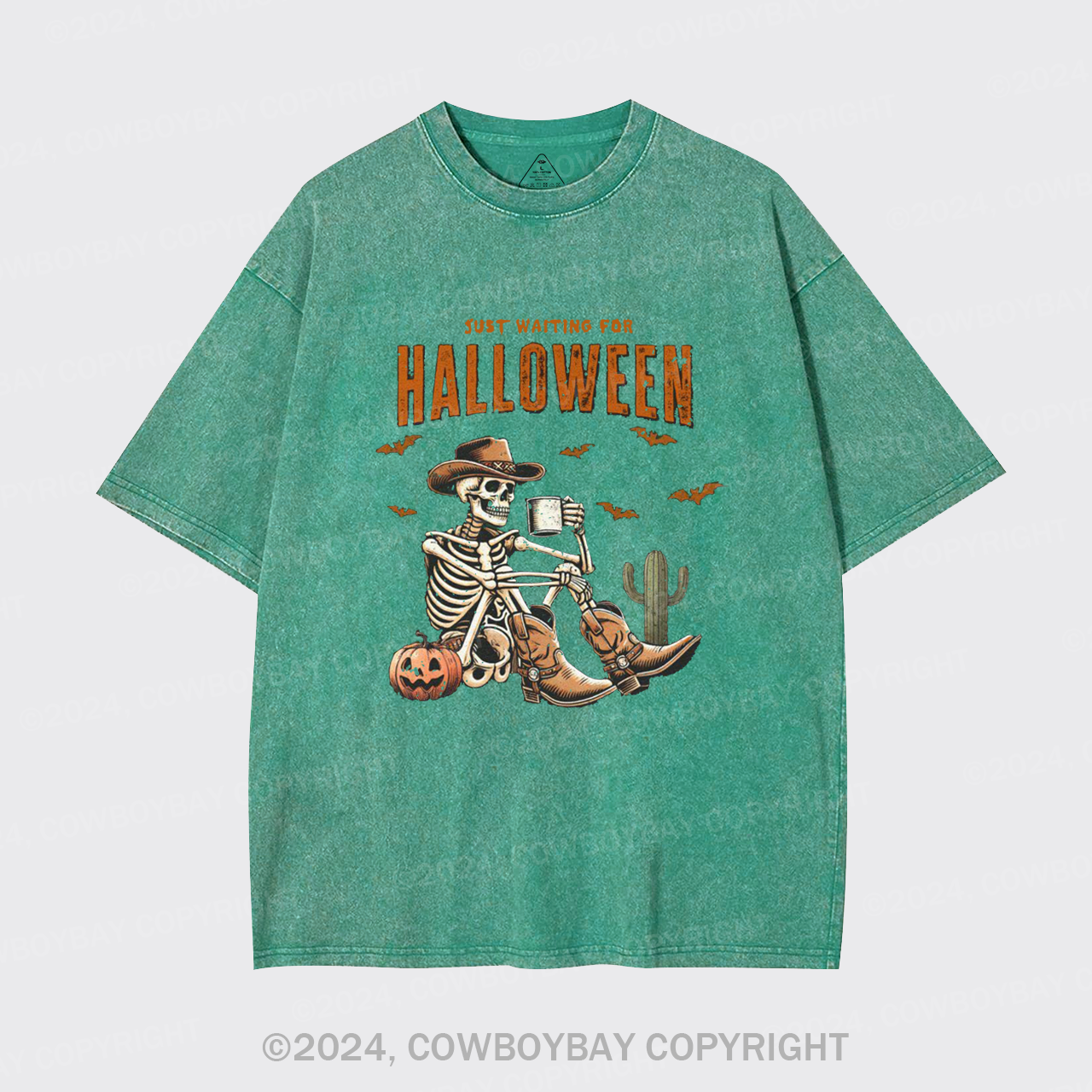 Western Skeleton Waiting for Halloween Garment-dye Tees