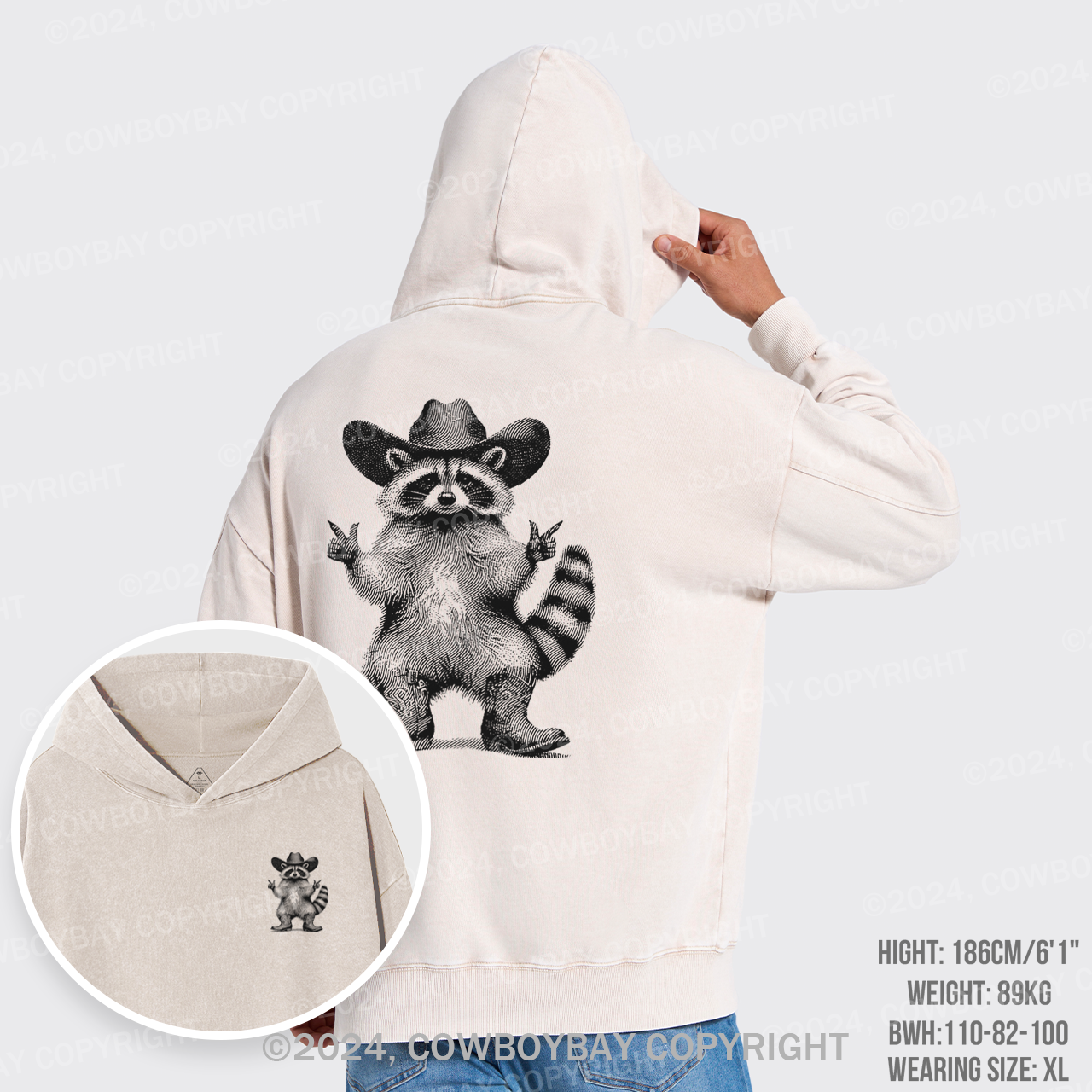 Cowboy Raccoon Vintage Garment-Dye Hoodies