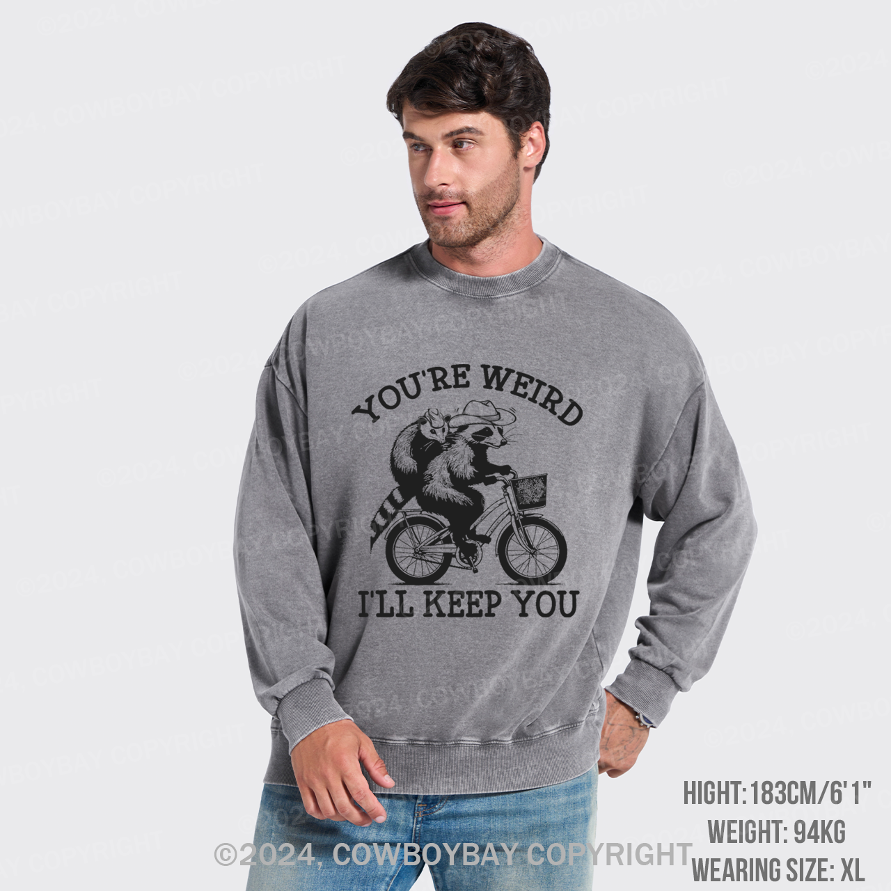 Raccoon And Possum Cycle Riding Washed Sweatshirts
