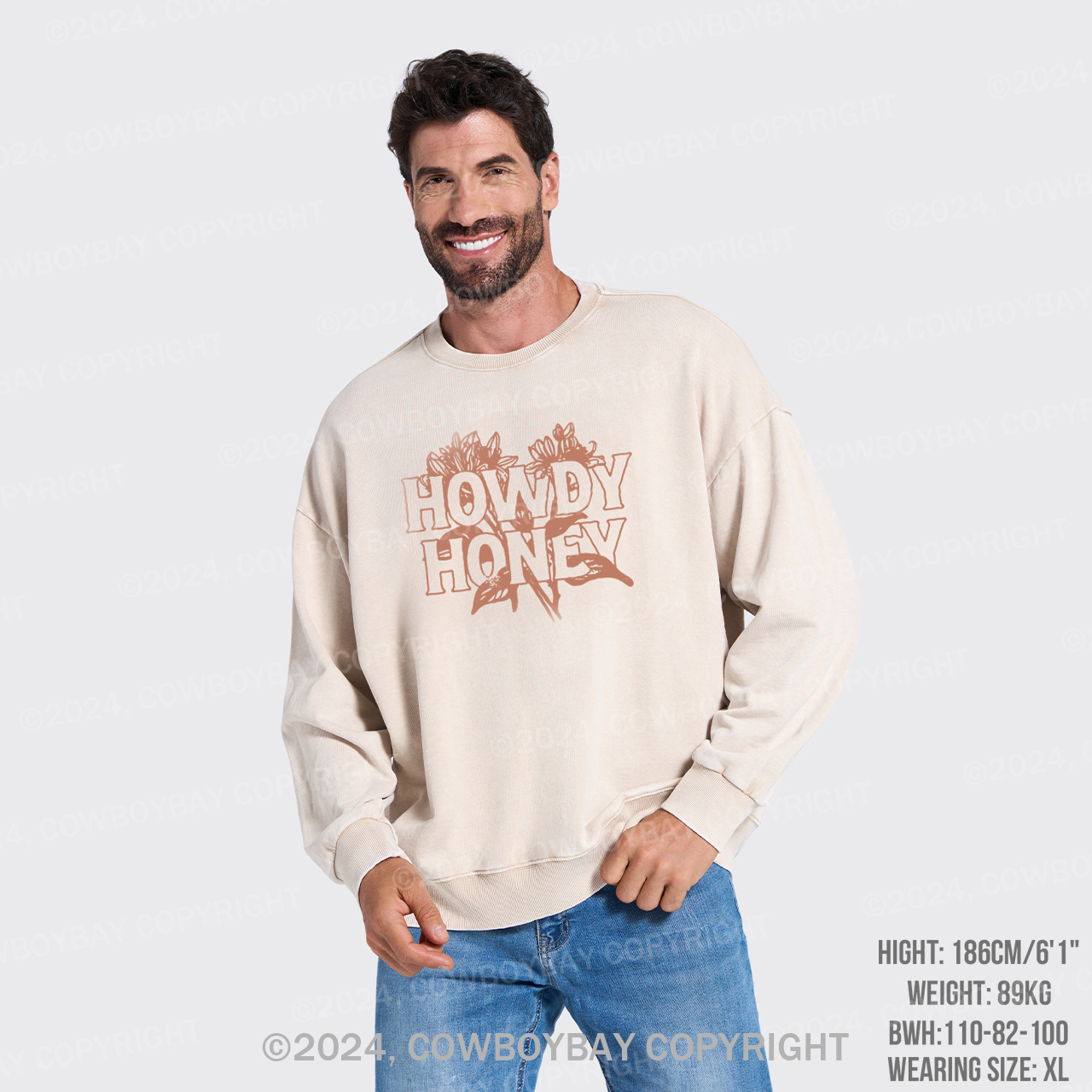 Howdy Honey Honeysuckle Plant Washed Sweatshirts