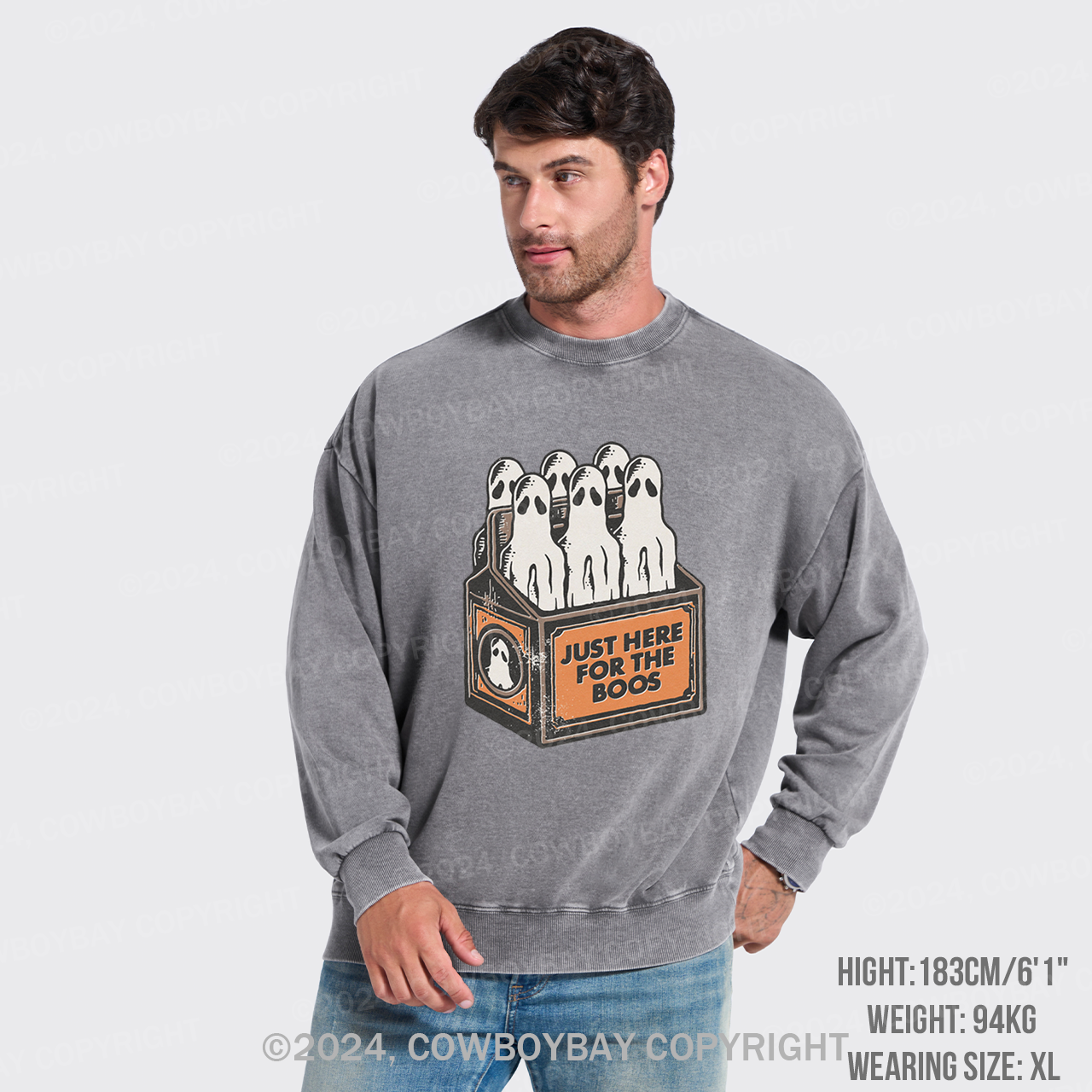 Here For The Boos 6 Pack Booze Ghost Beer Bottles Washed Sweatshirts