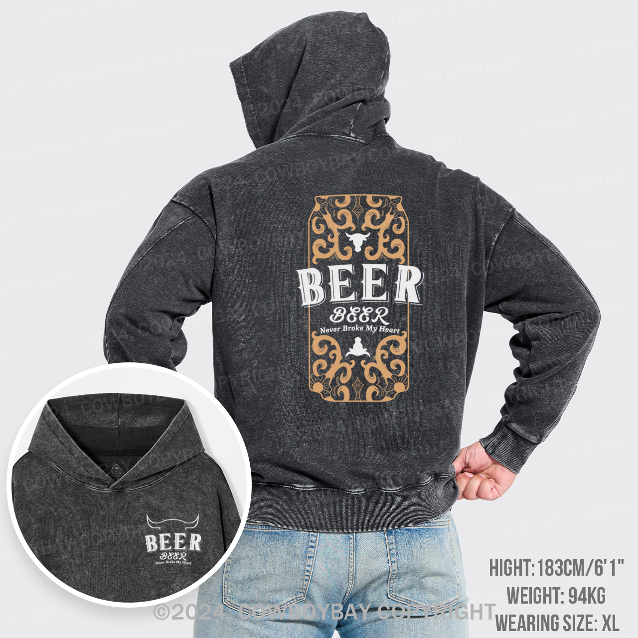 Bull's Head With Beer Garment-Dye Hoodies