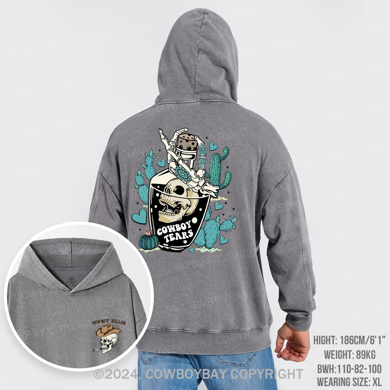 Western Turquoise Jewelry Garment-Dye Hoodies