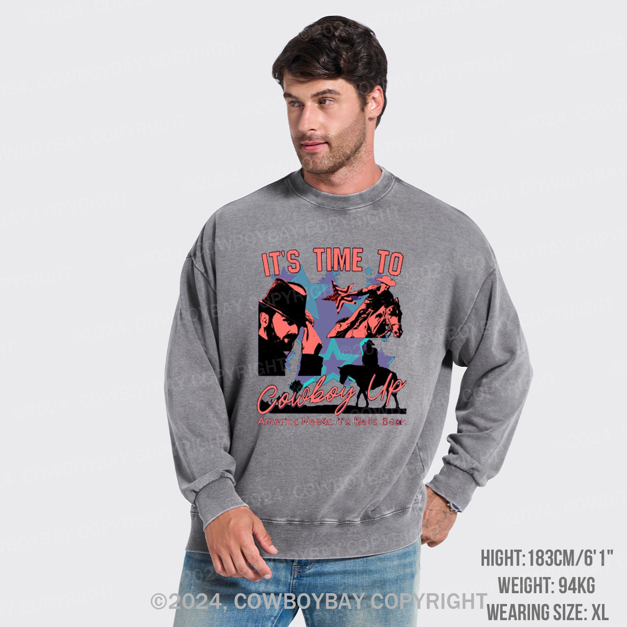 It's Time To Cowboy Up Washed Sweatshirts