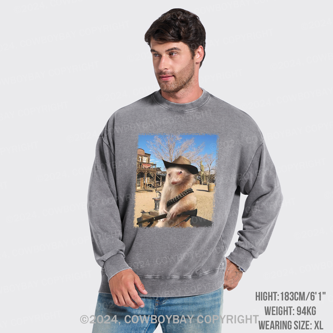Funny Ferret Cowboy Washed Sweatshirts