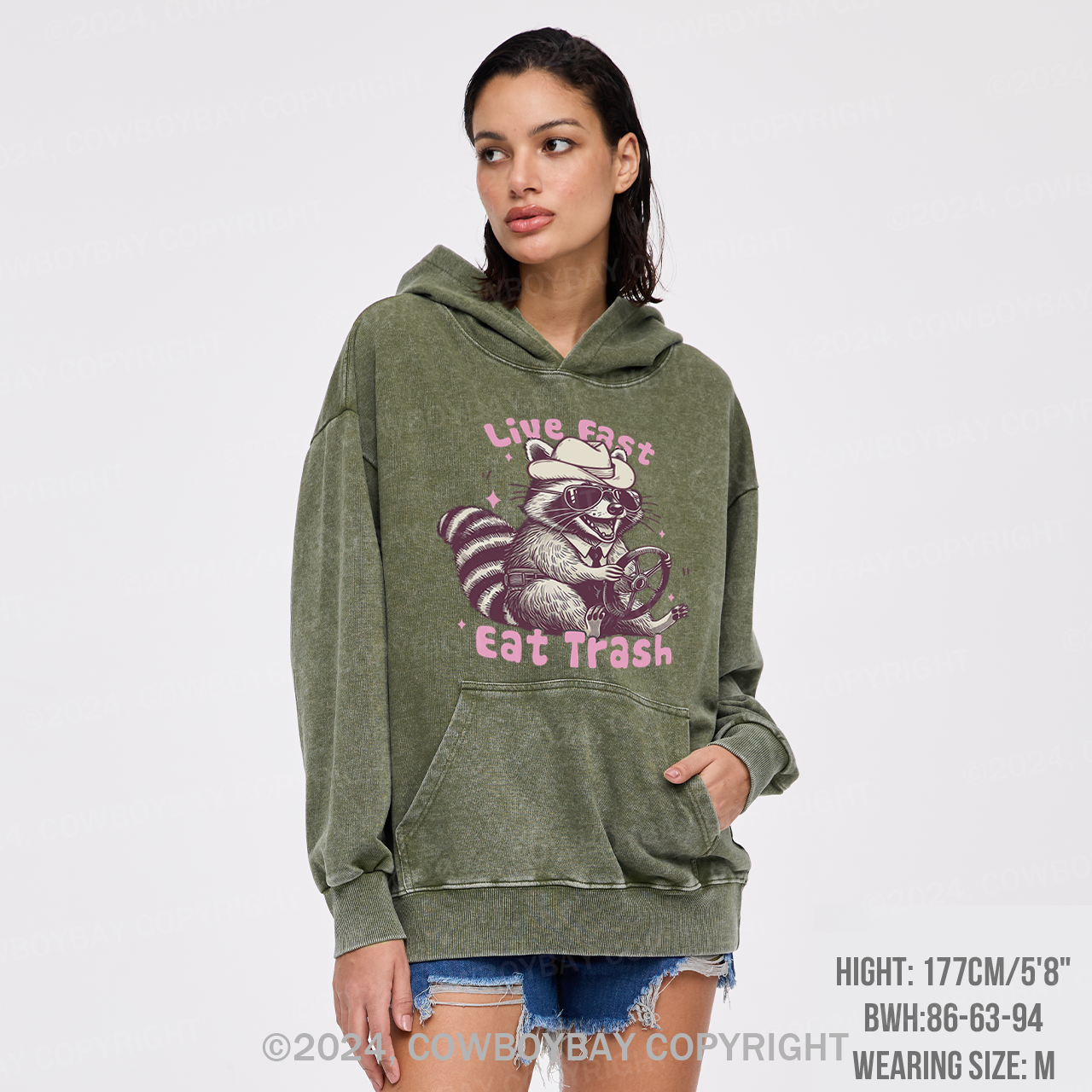 Live Fast Eat Trash Raccoon Garment-Dye Hoodies