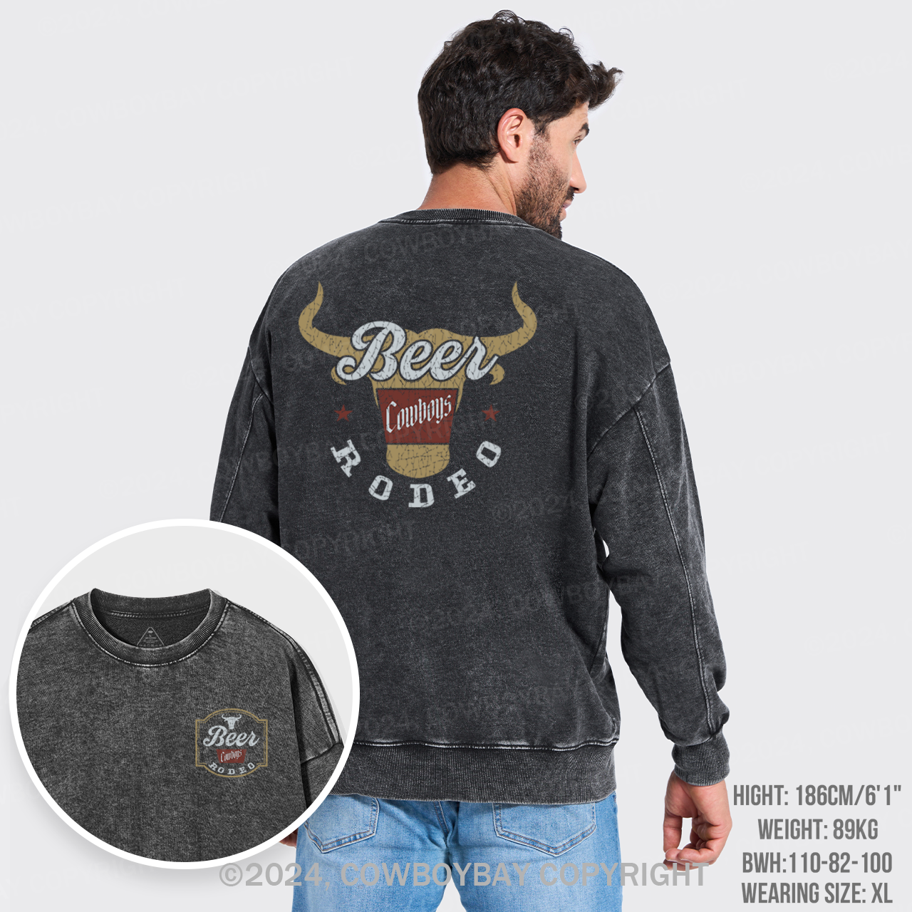 New Beer Rodeo Cowboys Washed Sweatshirts