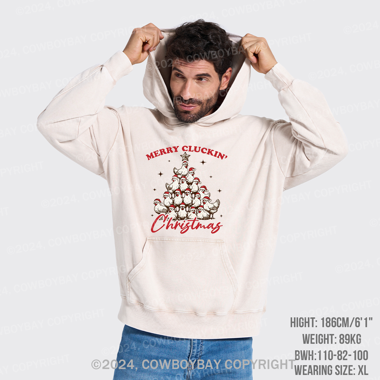 Merry Christmas Chickens Garment-Dye Hoodies