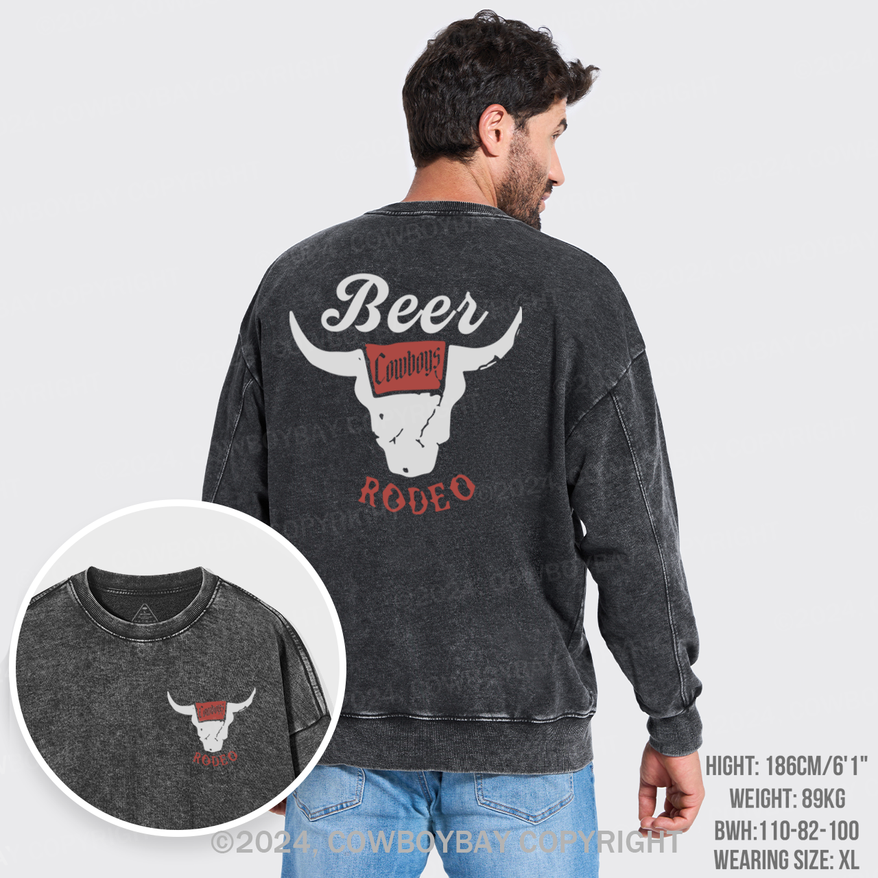 Retro Beer Rodeo Inspired Washed Sweatshirts