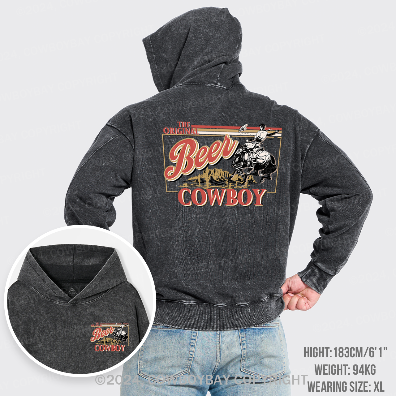 The Original Cowboy Men's Beer Garment-Dye Hoodies