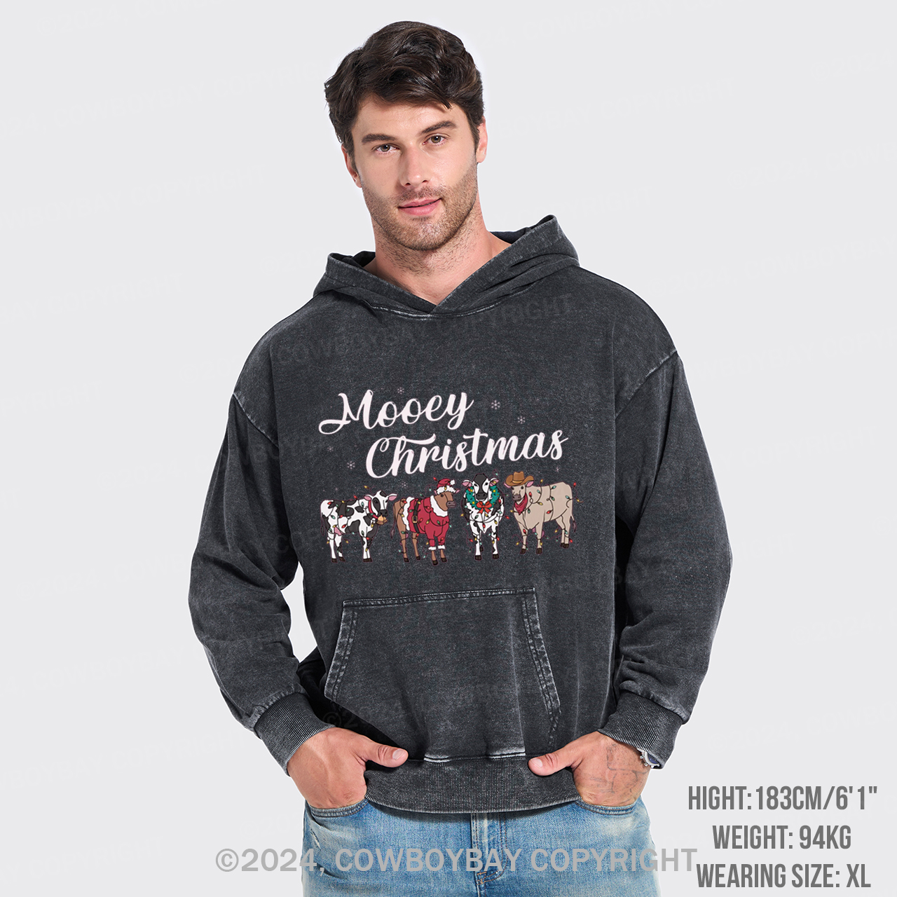 Farm Christmas Cow Garment-Dye Hoodies