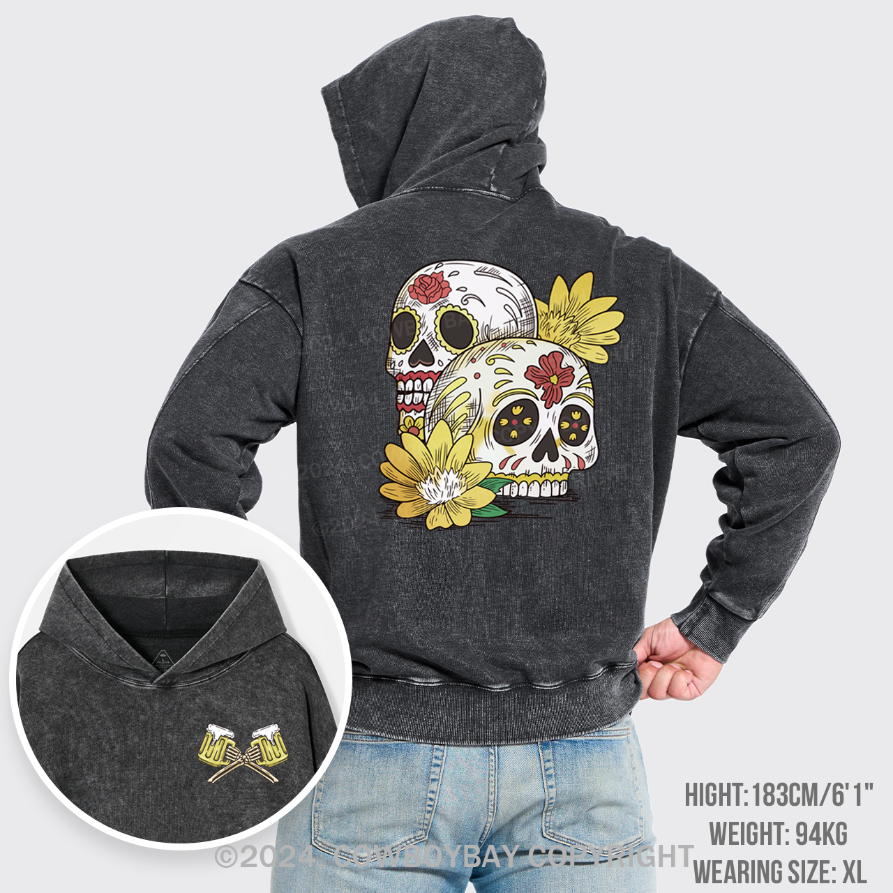 Beer Skull Montage Garment-Dye Hoodies