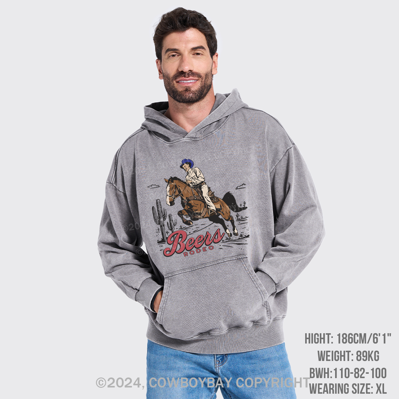 Vintage 90s Beers Retro Cowboy Garment-Dye Hoodies