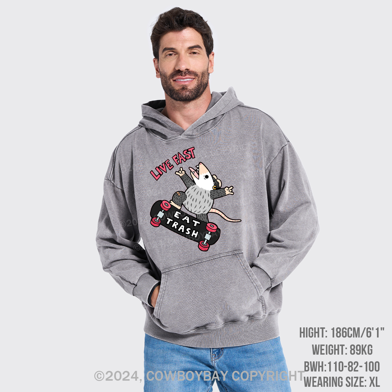 Live Fast Eat Trash Garment-Dye Hoodies