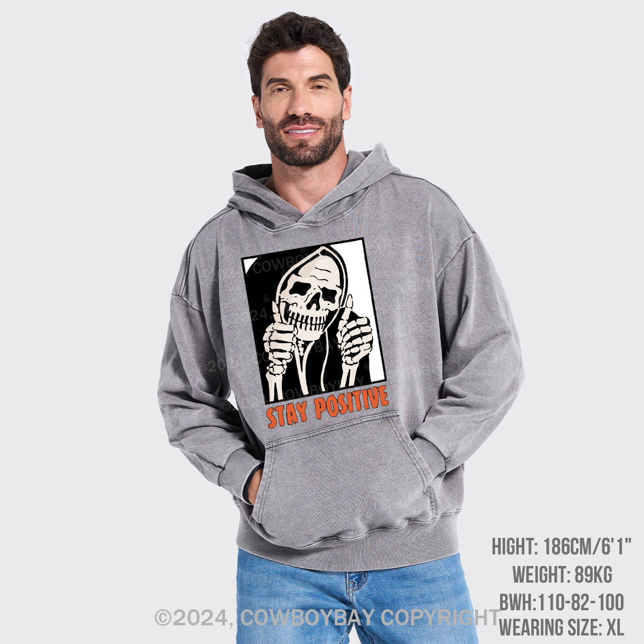Stay Positive Skeleton Garment-Dye Hoodies
