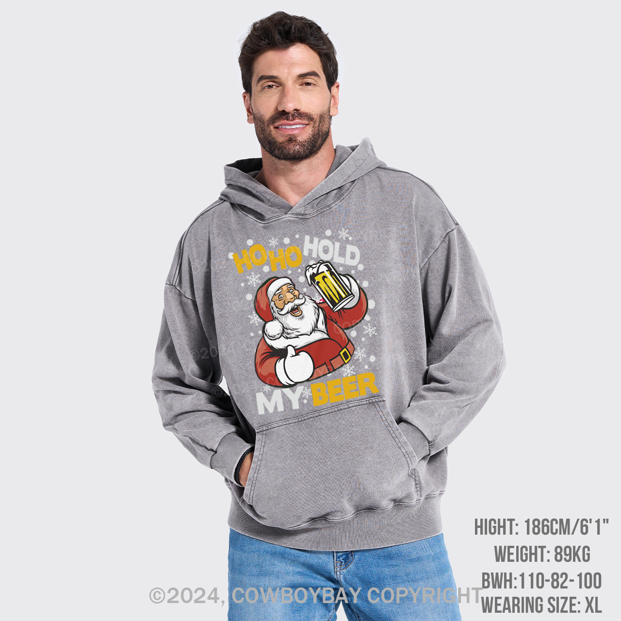 Ho Ho Hold My Beer Garment-Dye Hoodies