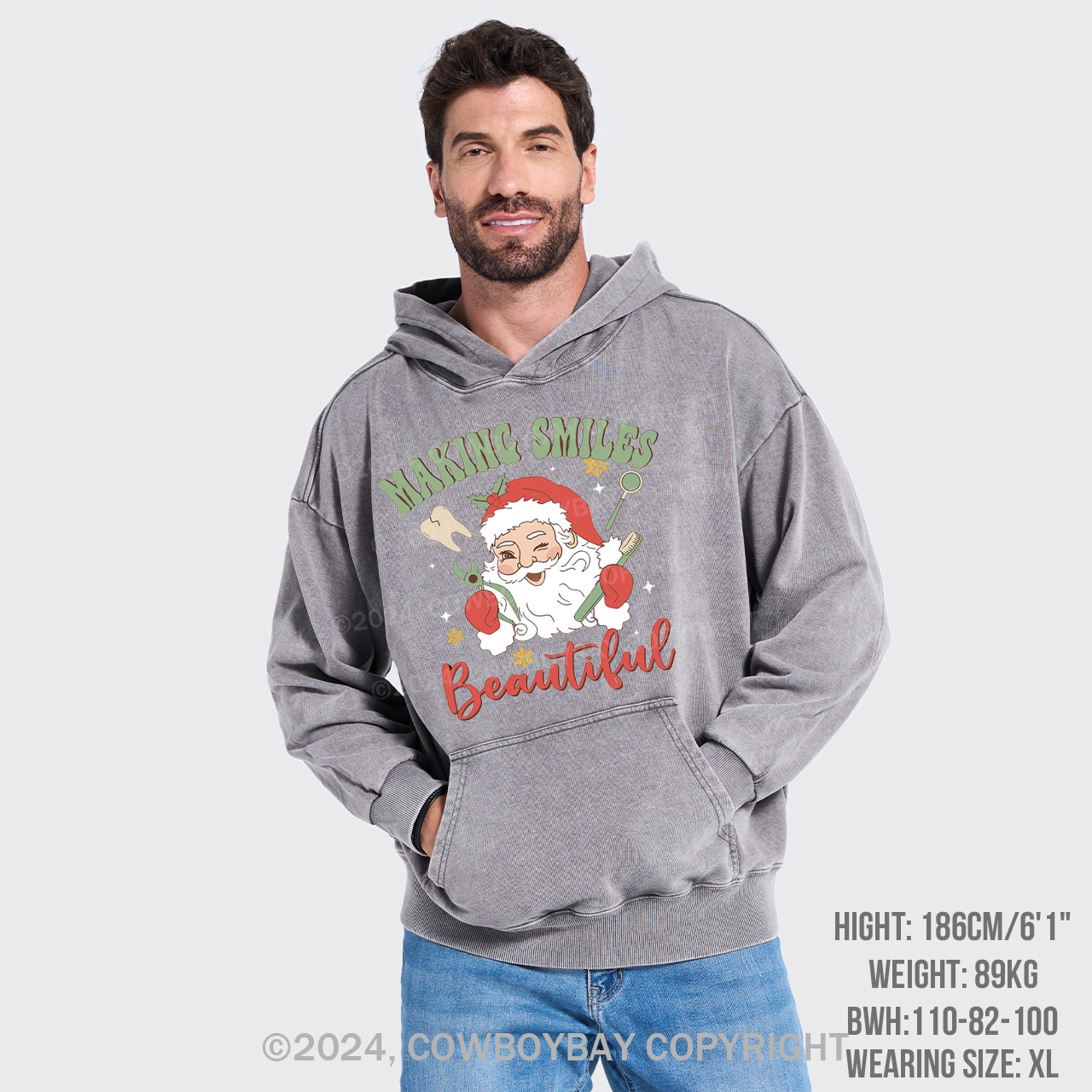 Making Smiles Santa Teeth Beautiful Garment-Dye Hoodies