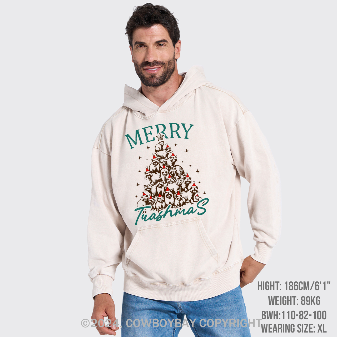 Christmas Feral Raccoon Tree Garment-Dye Hoodies