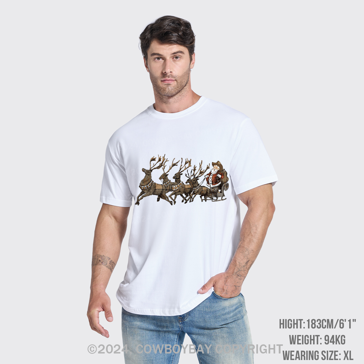 Cowboy Santa With Reindeer T-Shirts