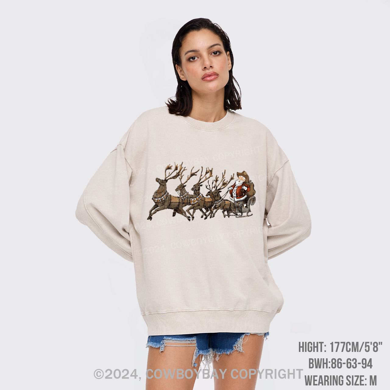 Cowboy Santa With Reindeer Washed Sweatshirts