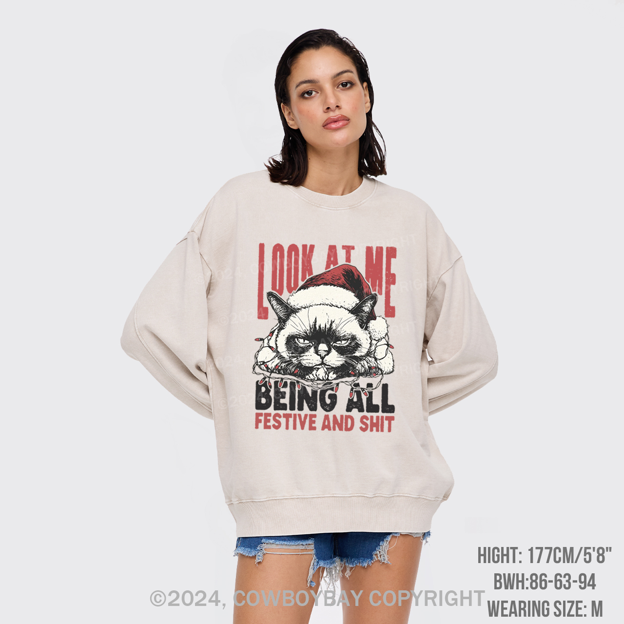 Funny Christmas Cat Washed Sweatshirts