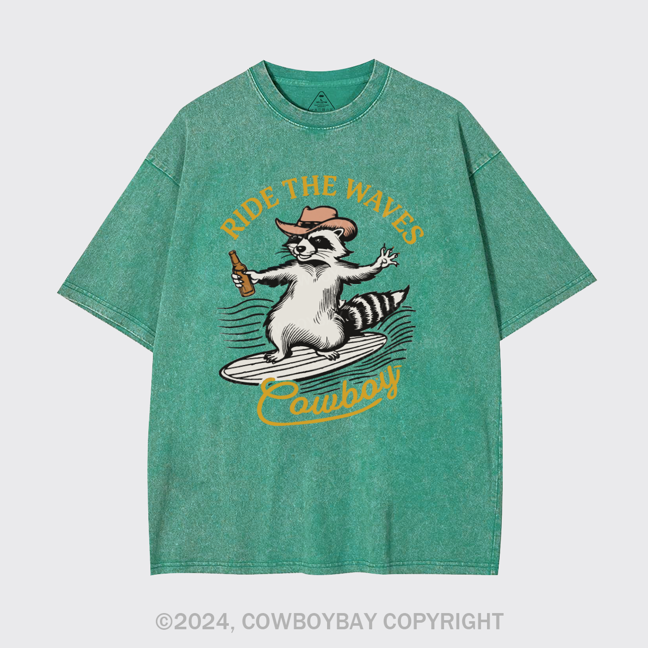 Surfing Cowboy Raccoon With Beer Garment-dye Tees