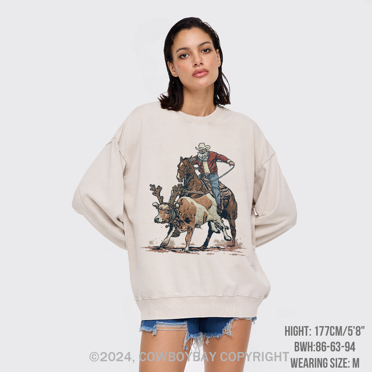 Western Roping Santa Washed Sweatshirts