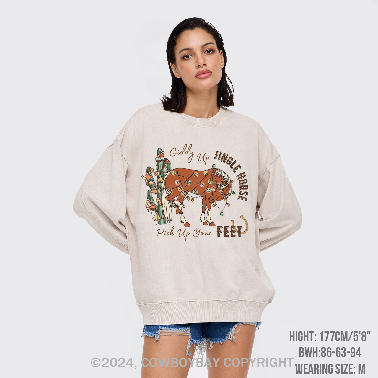 Giddy Up Jingle Horse Pick Up Your Feet Washed Sweatshirts