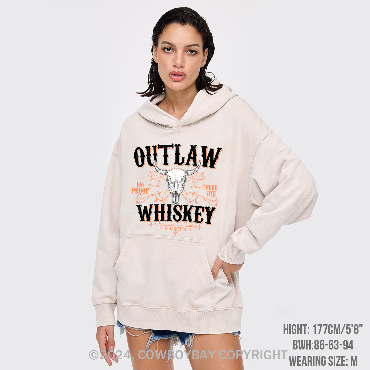 Outlaw Whiskey 100 Proof Pure Rye Garment-Dye Hoodies