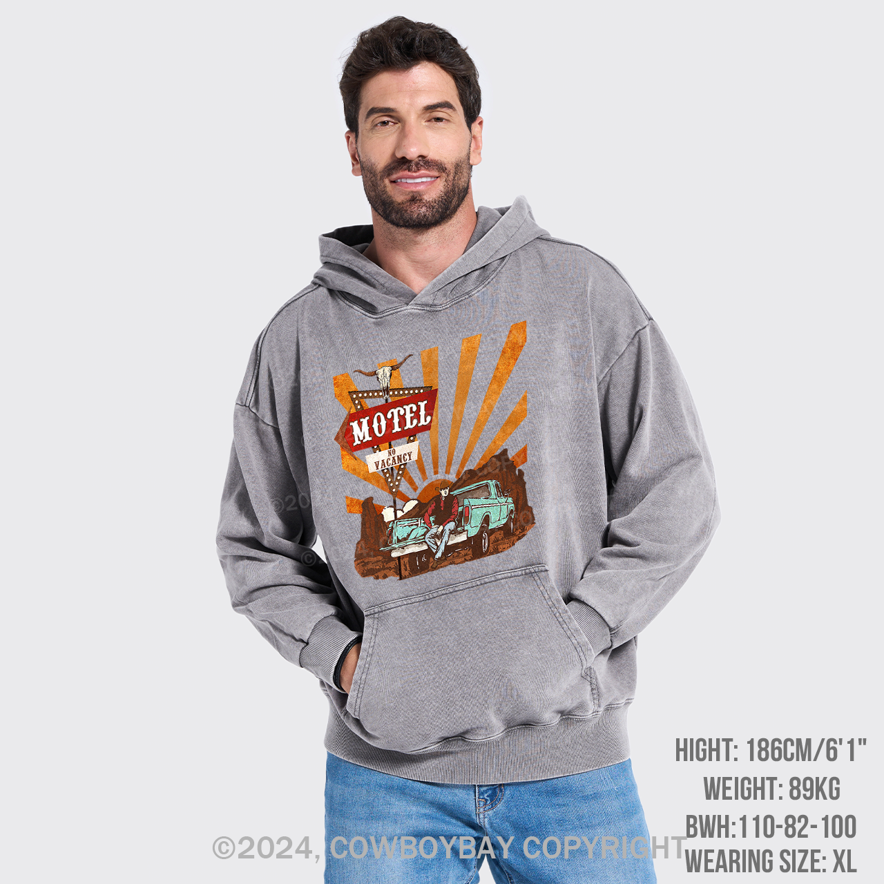 Cowboy Motel Desert Truck Garment-Dye Hoodies
