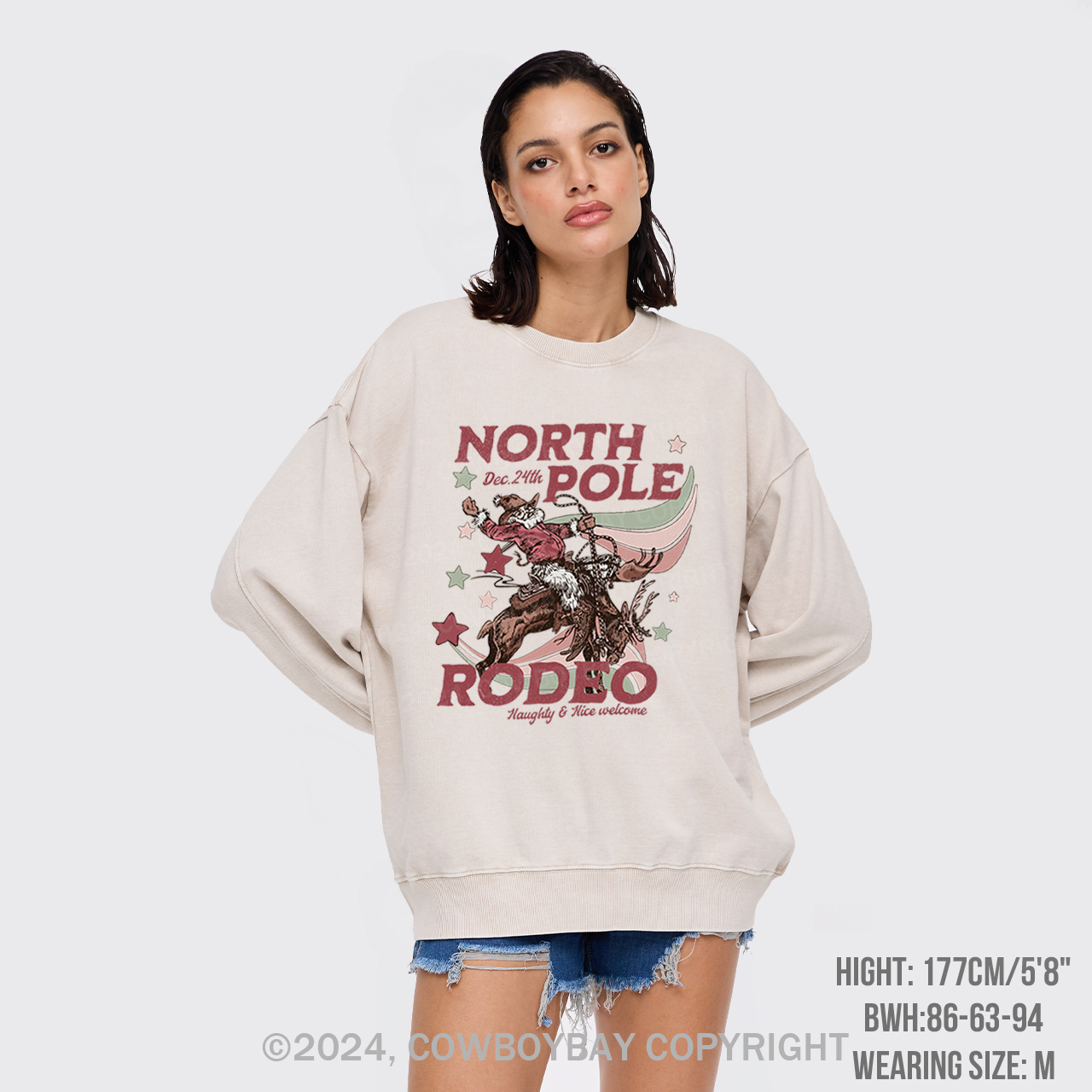 North Pole Rodeo Retro Western Christmas Washed Sweatshirts