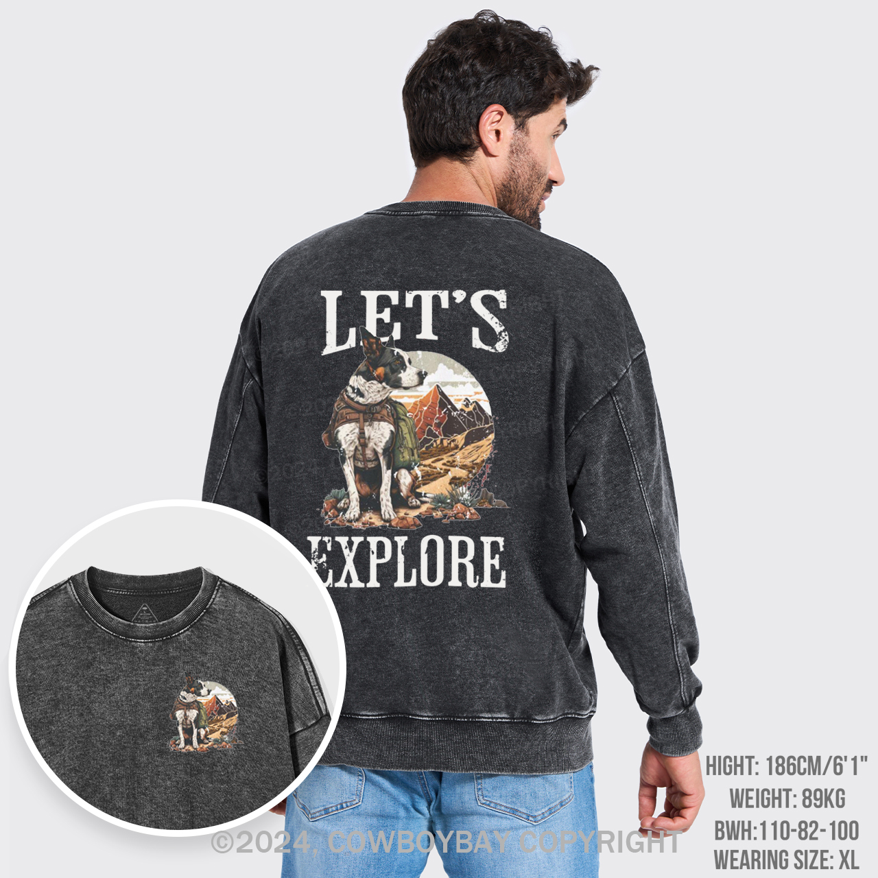 Cowboy Western Dog Washed Sweatshirts