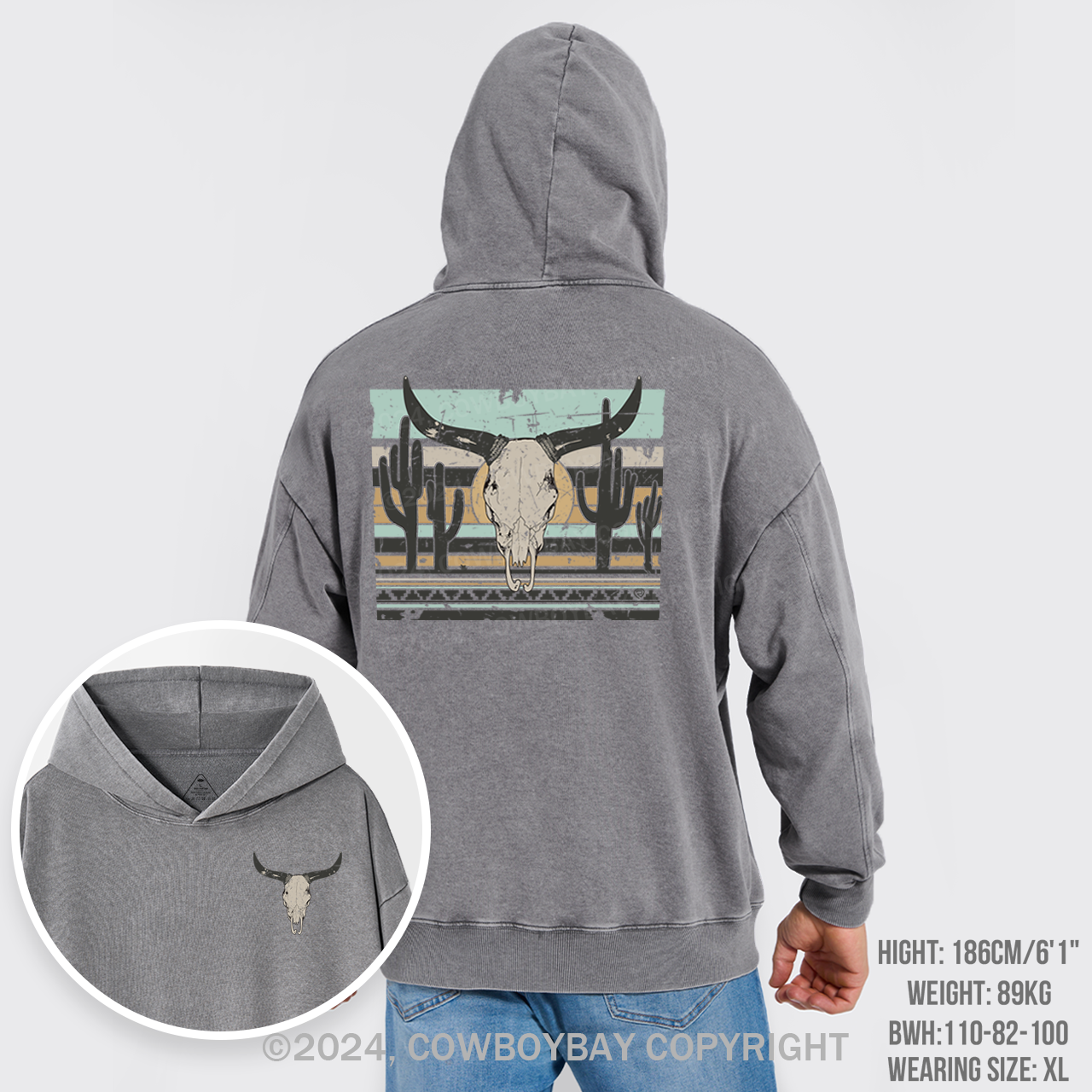 Rock Roll Steer Skull Garment-Dye Hoodies