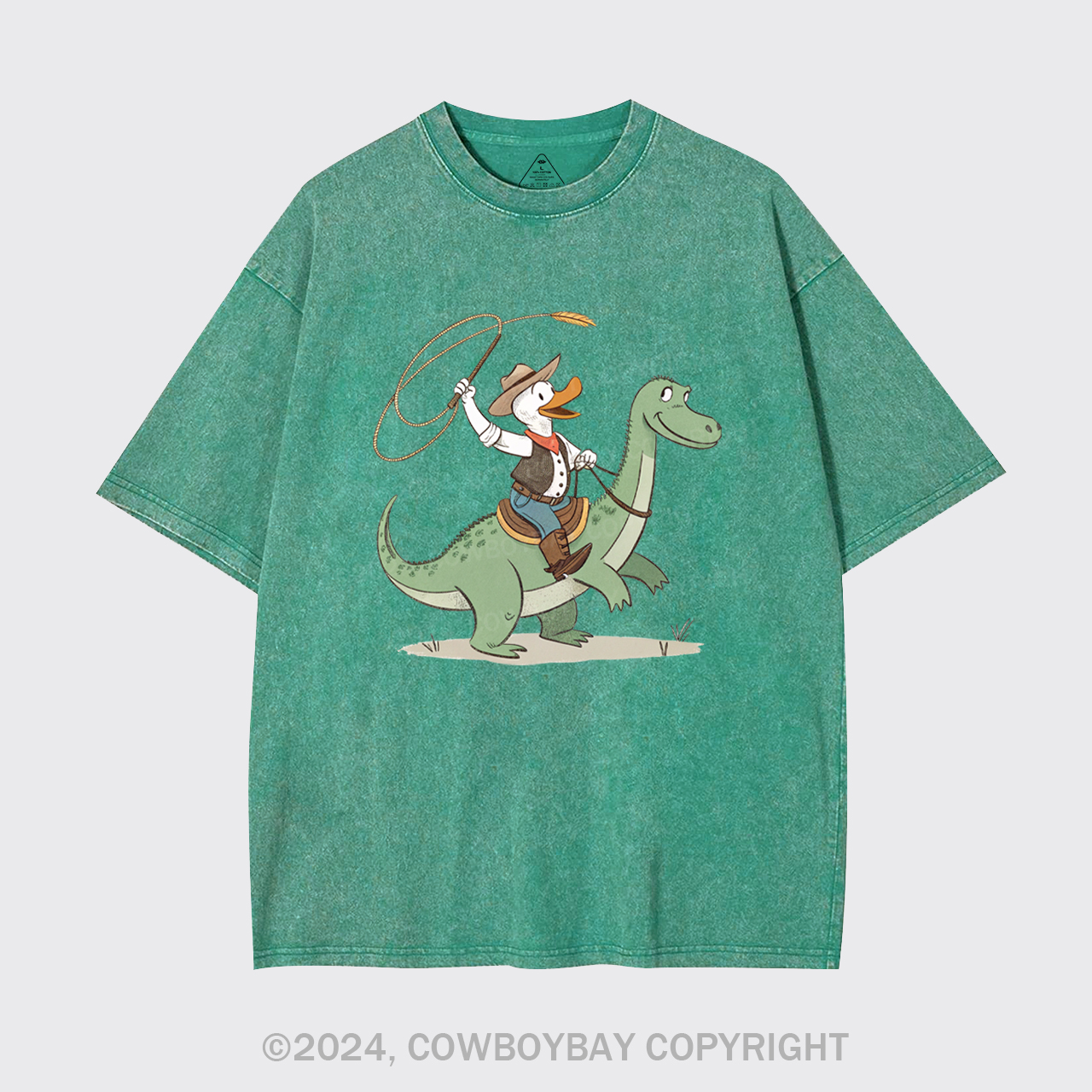Cowboy Duck Riding Dinosaur Garment-dye Tees