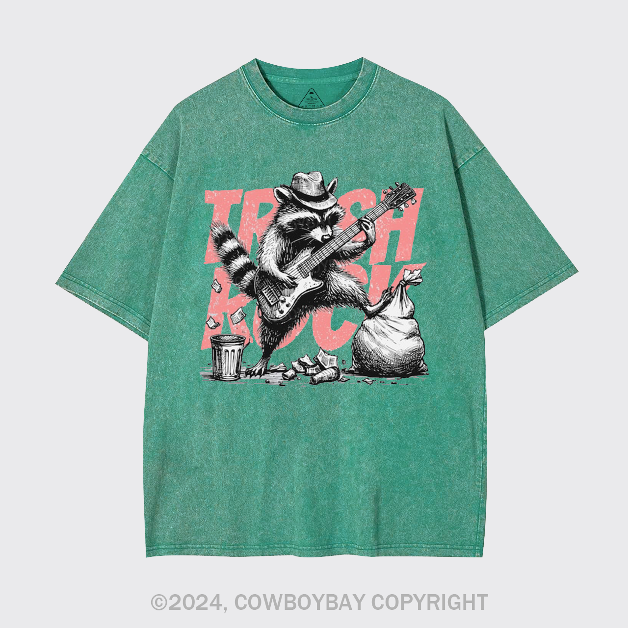 Raccoon Playing Guitar Retro Garment-dye Tees