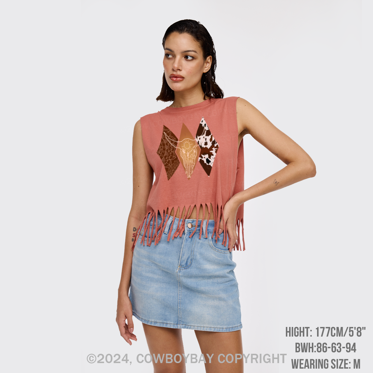 Boho Bull Cowskull Fringe Tank
