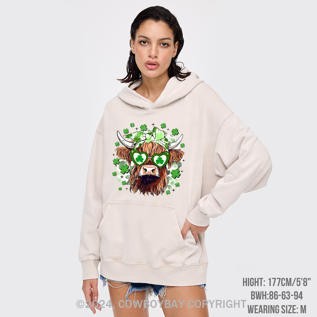 St Patrick's Day Highland Cow Garment-Dye Hoodies