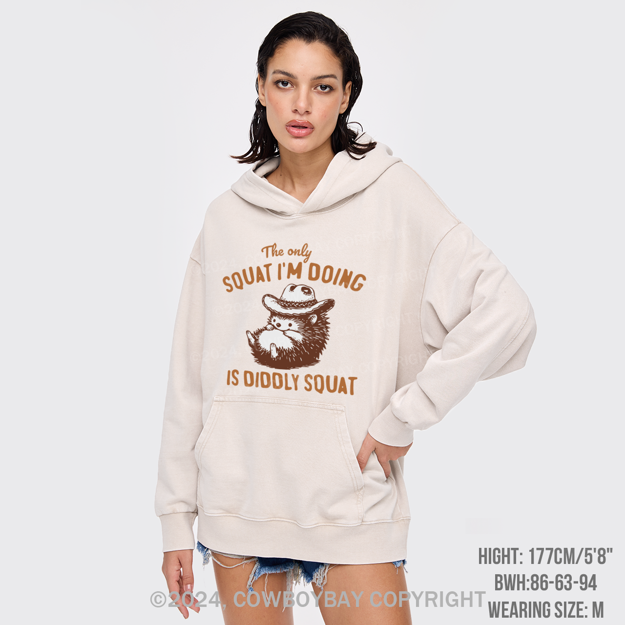 Funny Cowboy Racoon In Vintage Style Garment-Dye Hoodies